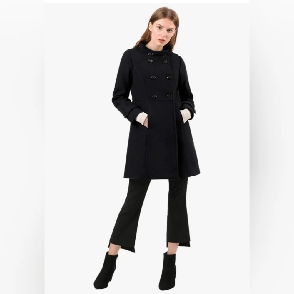 Allegra K Women's Stand Collar Double Breasted Slant Pockets Trendy Outwear Wint